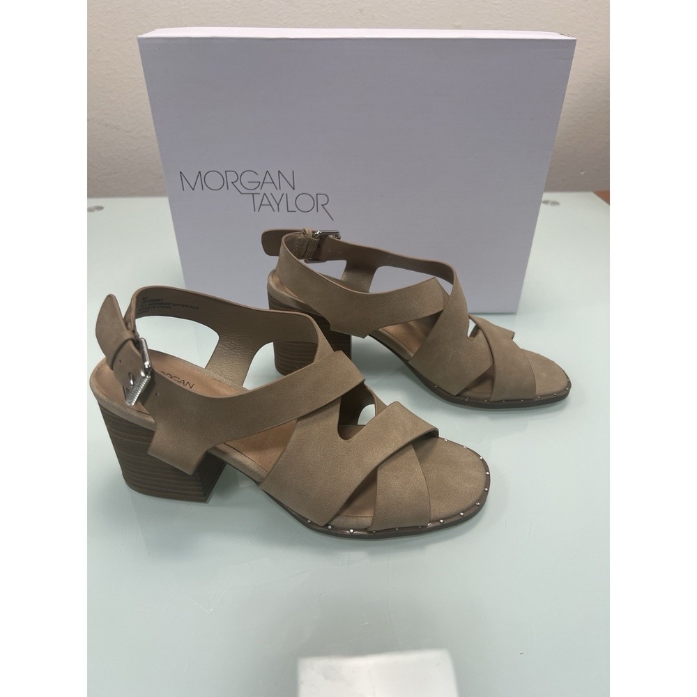 Morgan‎ Taylor Women's Block Heel Sandals Size 6 Taupe Open Toe New
